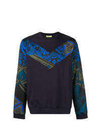 Мужской темно-синий свитер с круглым вырезом с принтом от Versace Jeans