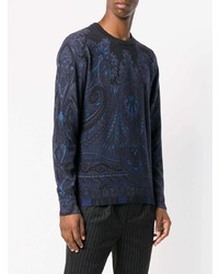 Мужской темно-синий свитер с круглым вырезом с принтом от Etro