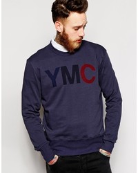 Мужской темно-синий свитер с круглым вырезом с принтом от YMC