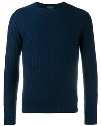 Мужской темно-синий свитер с круглым вырезом с рельефным рисунком от Incotex