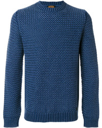 Мужской темно-синий свитер с круглым вырезом с рельефным рисунком от Tod's