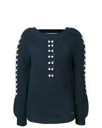 Женский темно-синий свитер с круглым вырезом с украшением от Frankie Morello