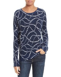 Темно-синий свитер с круглым вырезом со звездами