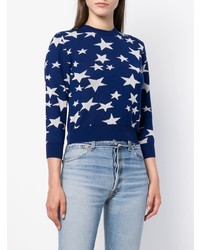 Женский темно-синий свитер с круглым вырезом со звездами от Loewe