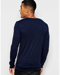 Мужской темно-синий свитер с круглым вырезом от Asos