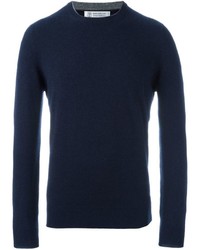 Мужской темно-синий свитер с круглым вырезом от Brunello Cucinelli