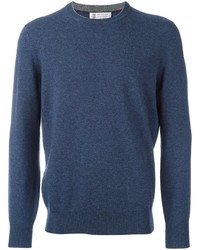 Мужской темно-синий свитер с круглым вырезом от Brunello Cucinelli