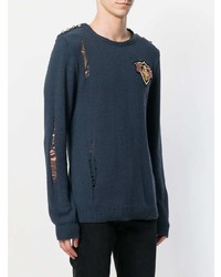 Мужской темно-синий свитер с круглым вырезом от Balmain