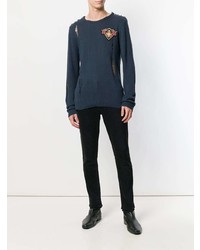 Мужской темно-синий свитер с круглым вырезом от Balmain