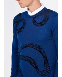 Мужской темно-синий свитер с круглым вырезом от Just Cavalli