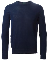 Мужской темно-синий свитер с круглым вырезом от Zanone