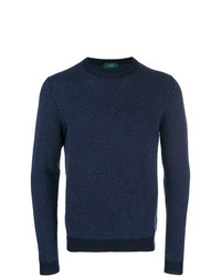 Мужской темно-синий свитер с круглым вырезом от Zanone