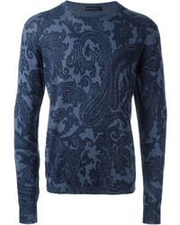 Мужской темно-синий свитер с принтом от Etro