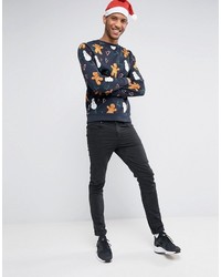 Мужской темно-синий свитер с принтом от Asos