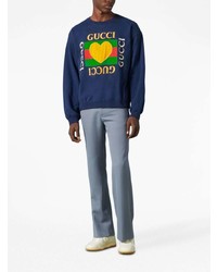 Мужской темно-синий свитшот с вышивкой от Gucci