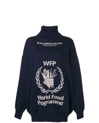Темно-синий свободный свитер с принтом от Balenciaga