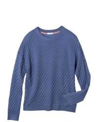 Темно-синий стеганый свитер с круглым вырезом