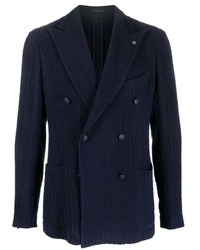 Мужской темно-синий твидовый двубортный пиджак от Tagliatore