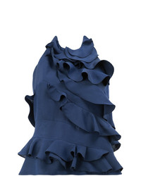 Темно-синий топ без рукавов с рюшами от Maison Rabih Kayrouz