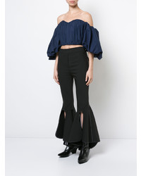 Темно-синий топ с открытыми плечами от Ellery