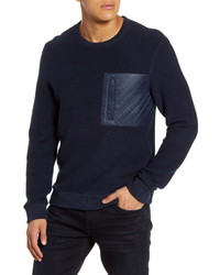 Темно-синий флисовый свитер с круглым вырезом