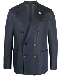 Мужской темно-синий хлопковый двубортный пиджак с цветочным принтом от Lardini