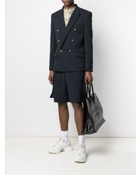 Мужской темно-синий хлопковый двубортный пиджак от Balmain