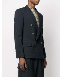 Мужской темно-синий хлопковый двубортный пиджак от Balmain