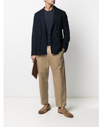 Мужской темно-синий хлопковый двубортный пиджак от Altea