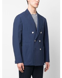 Мужской темно-синий хлопковый двубортный пиджак от Brunello Cucinelli