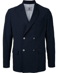 Мужской темно-синий хлопковый двубортный пиджак от Kent & Curwen