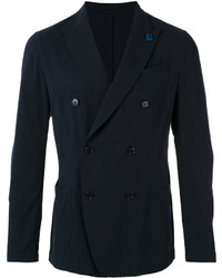 Мужской темно-синий хлопковый двубортный пиджак от Lardini