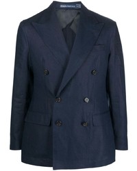 Мужской темно-синий хлопковый двубортный пиджак от Polo Ralph Lauren