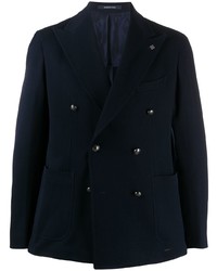 Мужской темно-синий хлопковый двубортный пиджак от Tagliatore