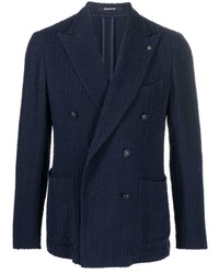 Мужской темно-синий хлопковый двубортный пиджак от Tagliatore