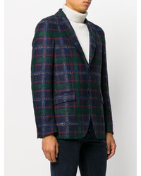 Мужской темно-синий хлопковый пиджак в клетку от Etro