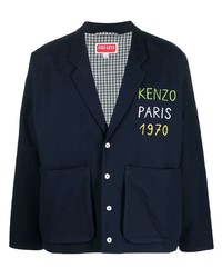 Мужской темно-синий хлопковый пиджак с вышивкой от Kenzo