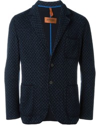 Темно-синий хлопковый пиджак с узором зигзаг