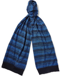 Темно-синий хлопковый шарф в горизонтальную полоску