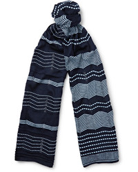 Мужской темно-синий хлопковый шарф в горизонтальную полоску от Missoni