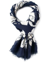 Темно-синий хлопковый шарф с принтом