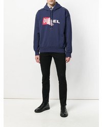 Мужской темно-синий худи с принтом от Diesel