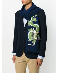 Мужской темно-синий шарф с вышивкой от Gucci