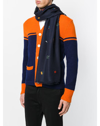 Мужской темно-синий шарф с вышивкой от Gucci