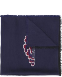 Женский темно-синий шарф с вышивкой от Kenzo