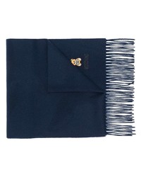 Мужской темно-синий шарф с вышивкой от Moschino