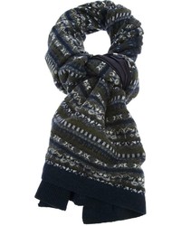 Мужской темно-синий шарф с жаккардовым узором от Sacai