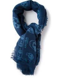 Женский темно-синий шарф с принтом от Alexander McQueen