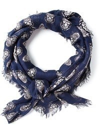 Мужской темно-синий шарф с принтом от Alexander McQueen