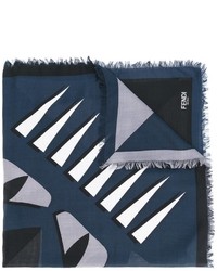 Мужской темно-синий шарф с принтом от Fendi